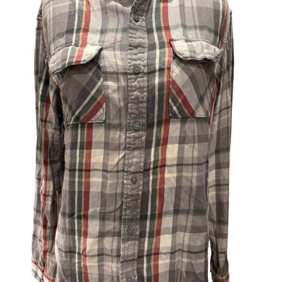 Men's Lightweight Flannel Shirt by Hawk - Gray, Red, and Green Plaid - Size Medi - Picture 2 of 4